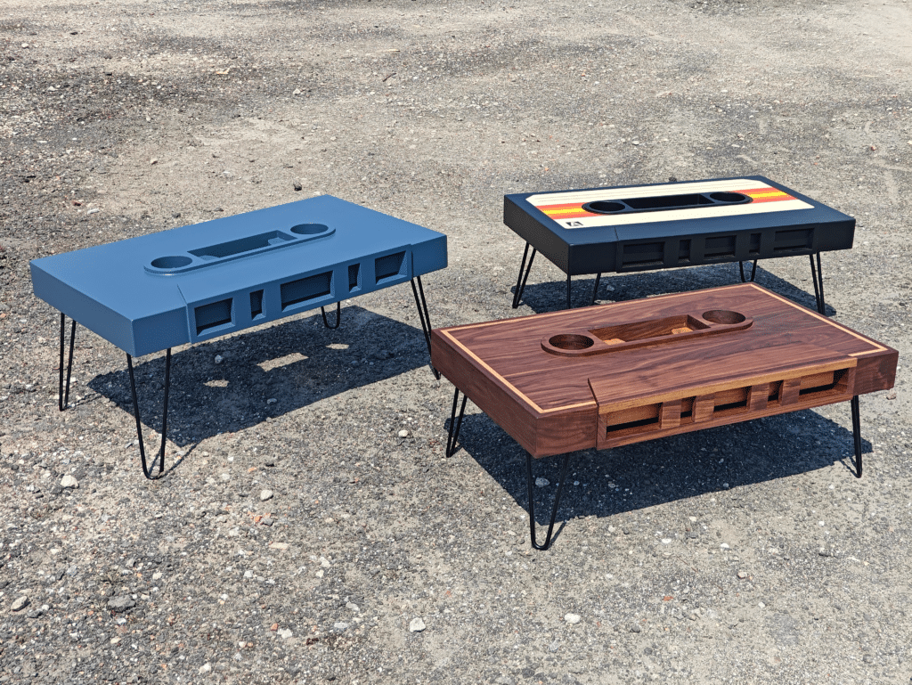 De Cassette Tafel, vintage tafel, high end, op maat, nostalgisch, musiek, musiek meubel, record shop, 80's, 1970's, 1980's, design, exclusief