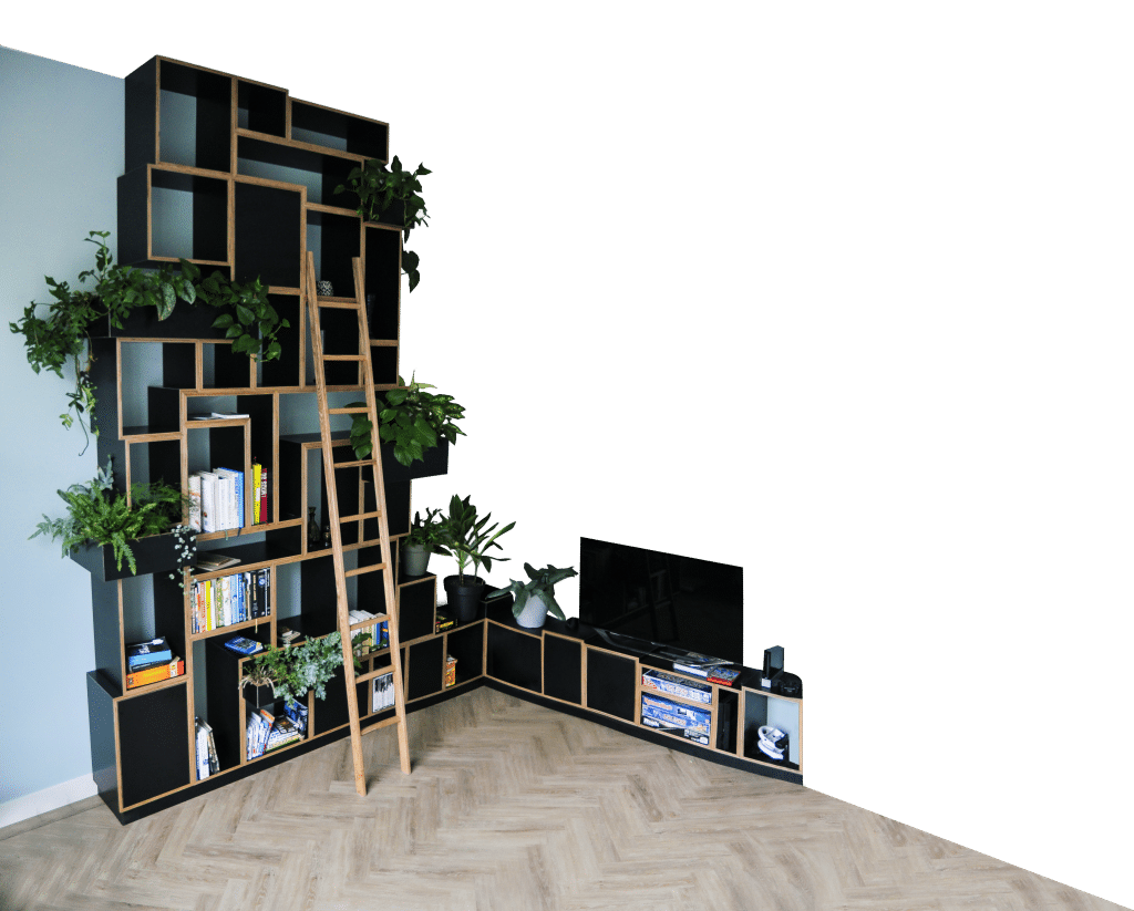 Designer moderne zwarte kast met planten
